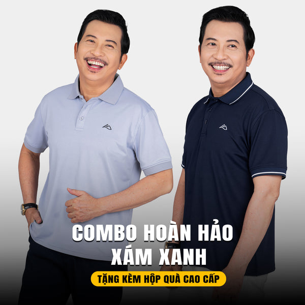 Combo 2 Áo Hoàn Hảo - Tặng Kèm Hộp Cao Cấp - Thoáng Mát Vượt Trội - Màu Xanh + Xám