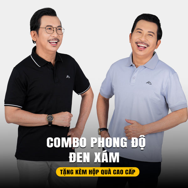 Combo 2 Áo Phong Độ - Tặng Kèm Hộp Cao Cấp - Thoáng Mát Vượt Trội - Màu Đen + Xám