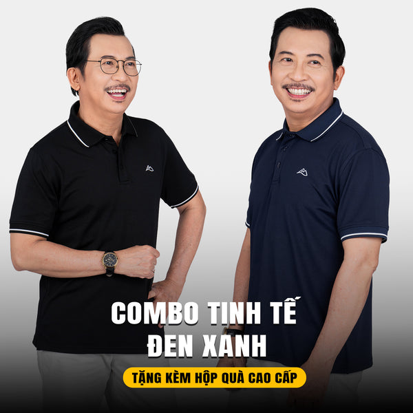 Combo 2 Áo Tinh Tế - Tặng Kèm Hộp Cao Cấp - Thoáng Mát Vượt Trội - Màu Đen + Xanh